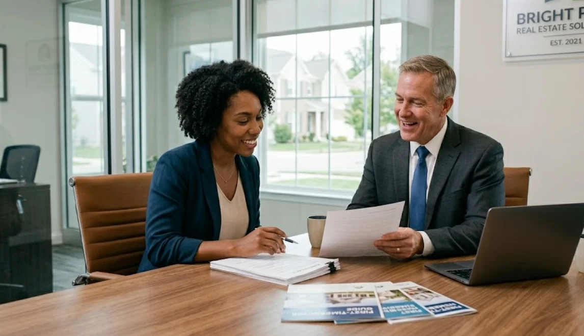 single mother discussing home purchase with real estate agent